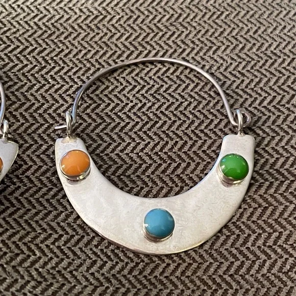 Mexico Sterling Silver Enamel Hoop Earrings - Picture 2 of 7
